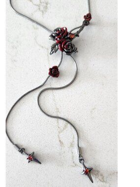 Goth Style Rose Tassel Necklace with Cross Embellishments, Fish Hook Closure